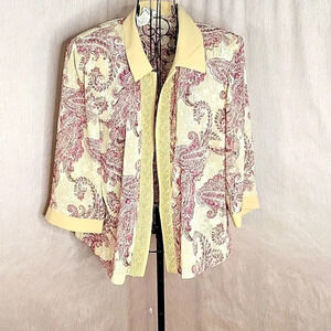 R & M RICHARDS Semi Sheer Embroidered Purple and Tan Floral Jacket 16WP